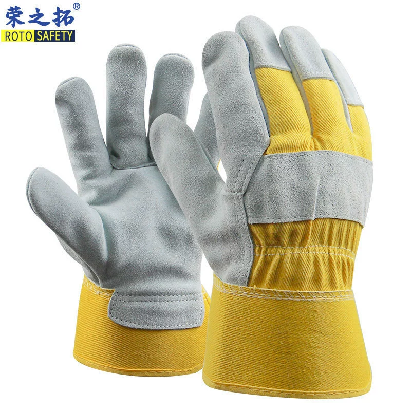 Короткие перчатки для электросварки на всю ладонь из воловьей кожи класса А, износостойкие желтые сварочные перчатки с защитой от ожогов