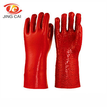 厂家批发35cm毛巾布PVC手套 防油渍工业劳保手套 平口浸胶PVC手套