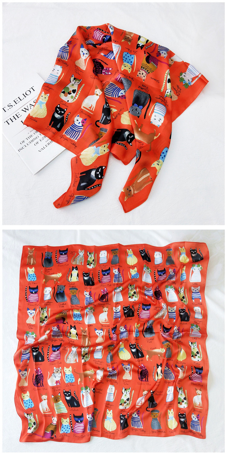 120g Weight Silk Scarf Classification Women's Sweet Color Block Satin Printing Silk Scarves