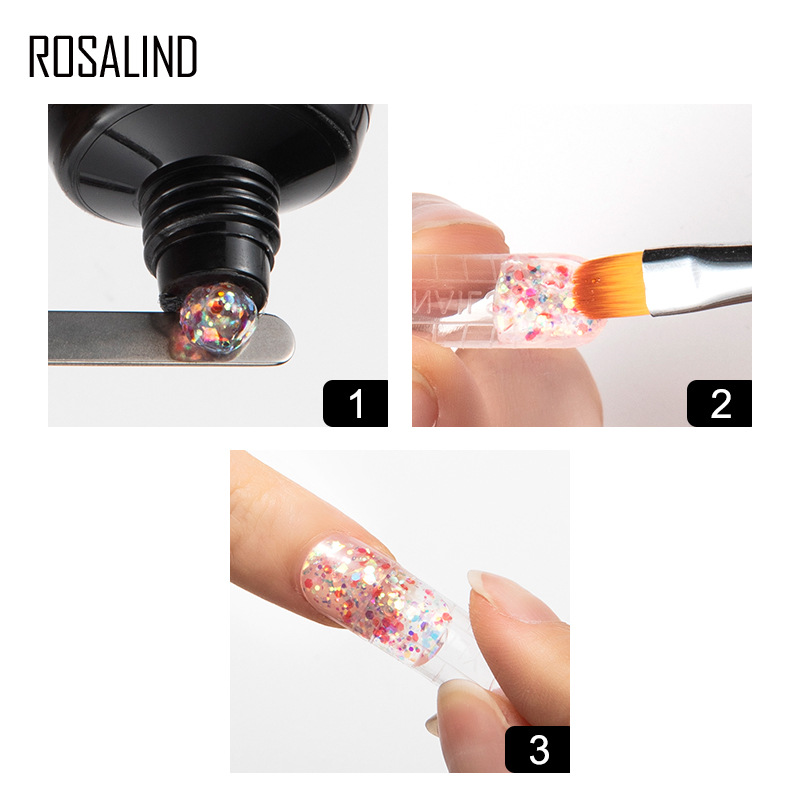 rosalind新款闪璨延长胶15ML 七彩亮片水晶甲延长液光疗甲油胶