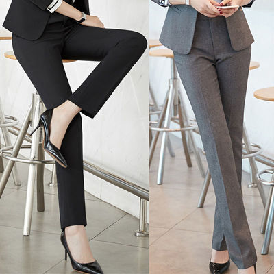 灰色西褲女職業裝春秋新款修身郵政酒店工作服顯瘦直筒褲工作褲女