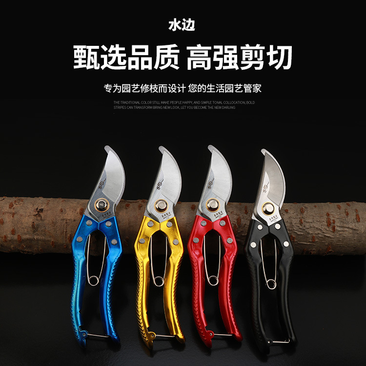 水边园林果枝剪刀台湾品质果树枝剪高碳钢SK5粗枝剪园艺省力花剪