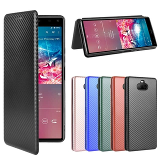 适用索尼Xperia 8碳纤维翻盖皮套手机壳Xperia 8插卡保护套