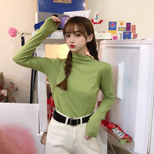 秋季韩版学生时尚百搭半高领修身显瘦打底长袖T恤女