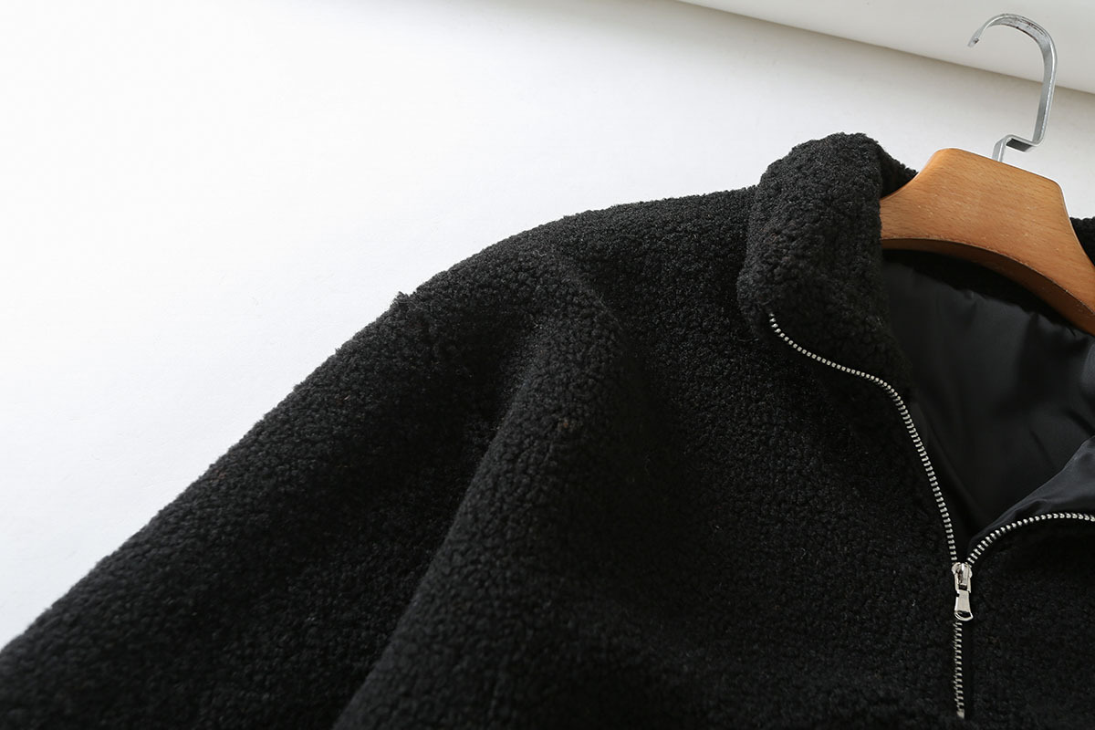 thick grain cashmere letter embroidery half high neck zipper drawstring plush sweater NSAM3854