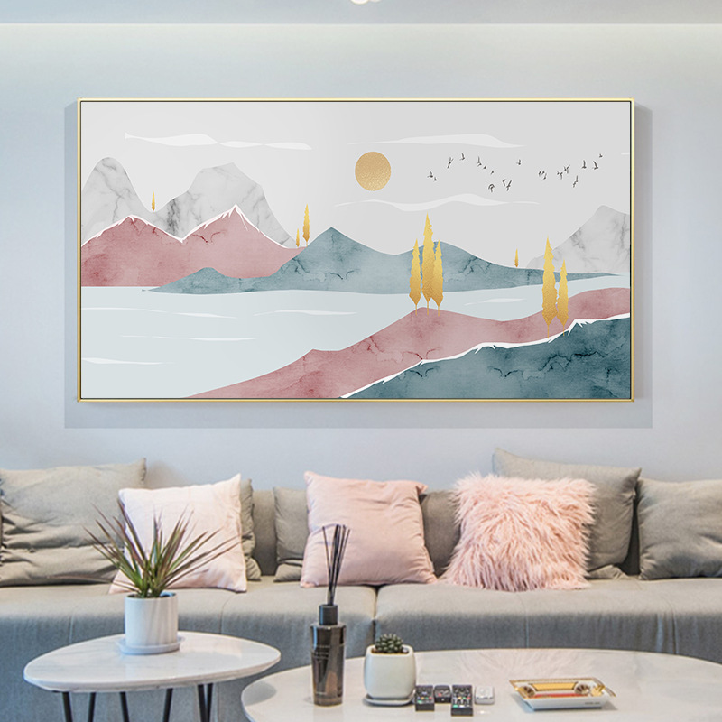 Nordic style light luxury sofa background wall large painting modern simple pink abstract art living room wall decoration painting