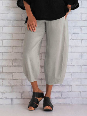 154g Weight Ankle-Length Pants Length Cotton and Linen, Polyester Fabric Type Mid Waist Waist Line Wide Leg Pants Pants Type Women's Daily Simple Style Solid Color Ankle-length Wide Leg Pants