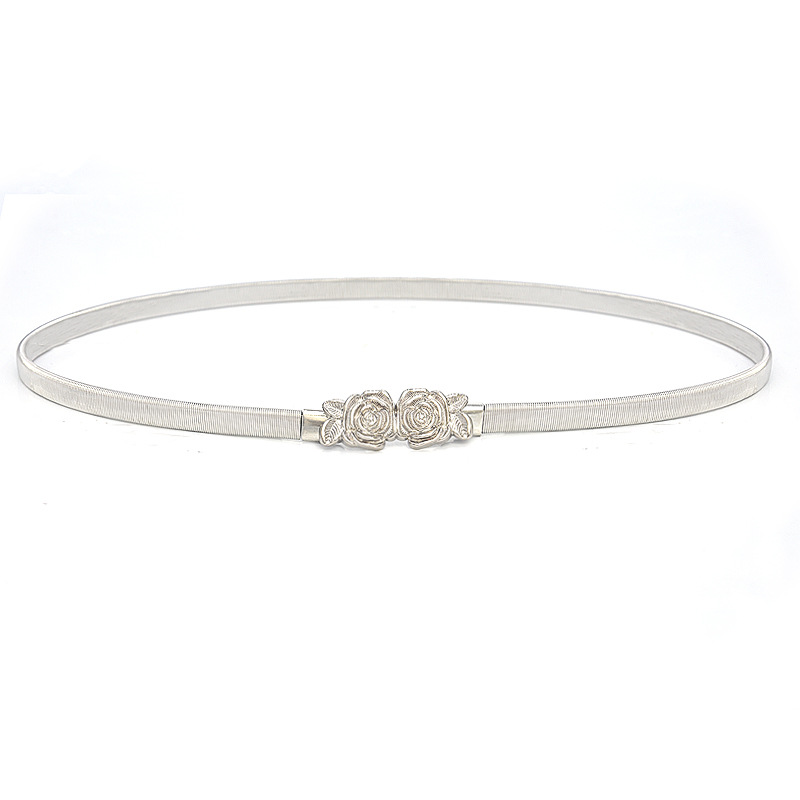 Venta caliente de estilo europeo y americano cinturón de metal cadena elástica Cadena de cintura aleación Rosa cinturón elástico