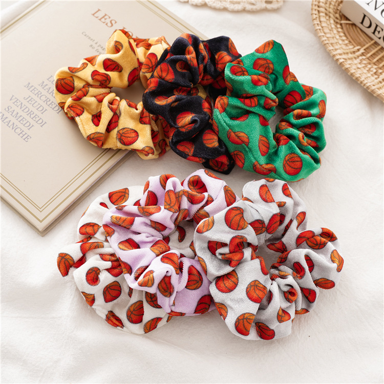 Golden Velvet Basketball Series Large Intestine Circle Elastic Hair Scrunchies display picture 2