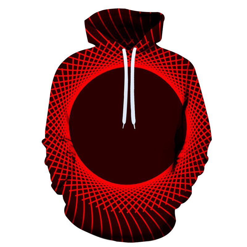Foreign trade for digital printing 3D red mesh geometric hooded sweater