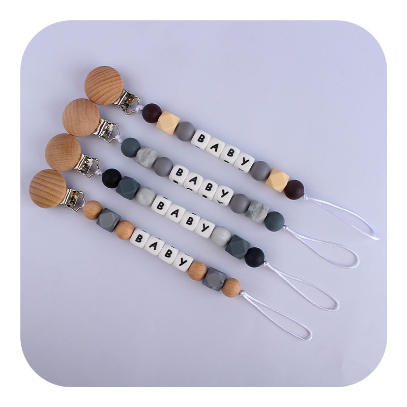 Nuevo bebé haya chupete clip bebé creativo nombre personalizado calmante silicona carta chupete cadena anti-gota cadena