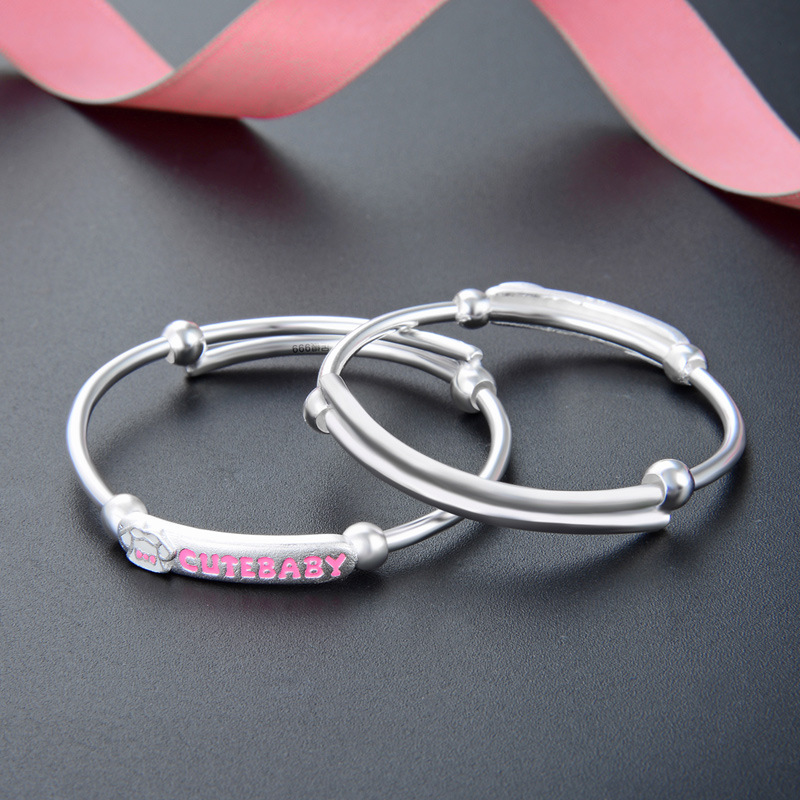 Estilo japonés y Coreano CUTEBABY lindo bebé pulsera un par de S999 plata pura bebé niño Luna Llena regalo pulsera