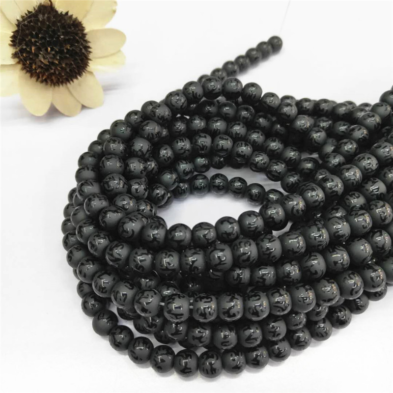 Factory direct sales of six-character mantra Buddhist prayer beads, wholesale of black matte stone semi-finished products with embossed characters, DIY jewelry and matching beads detail image 8