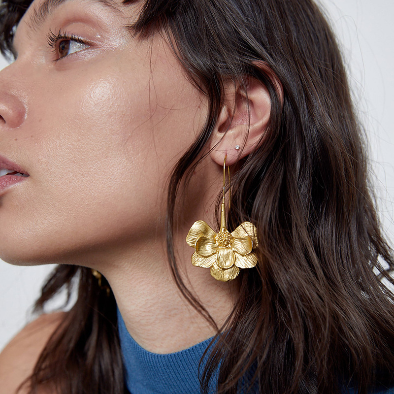 18g Weight Drop Earrings Classification 1 Pair Quantity 1 Pair Fashion Flower Plating Metal Drop Earrings