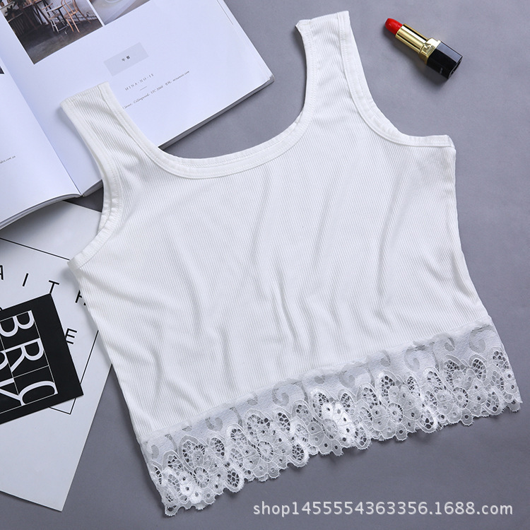 帮手SKU图-百搭蕾丝吊带背心女短款带花边弹力大码性感美背内
