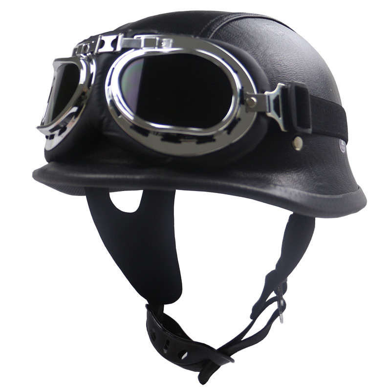 New Black Leather ZR307 American Brand WWII Retro M35 Shape Harley Helmet_voghion.com