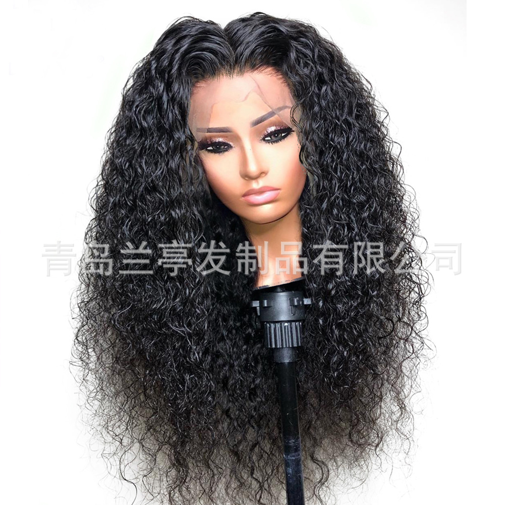 Women'S Black Front Lace Small Wave Curly Hair Lanting Wig Headgear