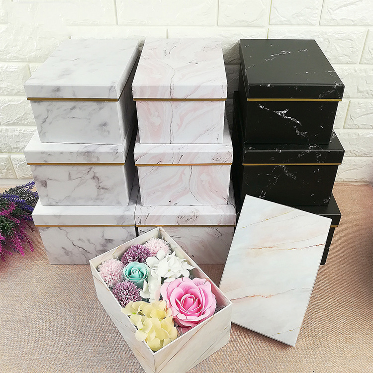 爆款大理石纹长方形礼品盒鲜花永生花包装盒礼盒礼物盒3件套