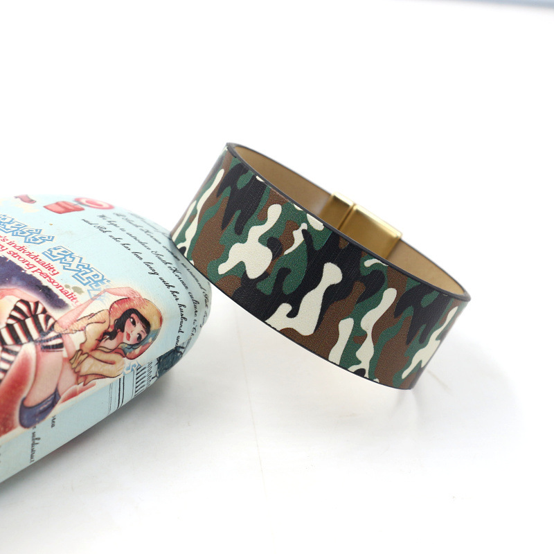 Fashion Jewelry Youth Camouflage Pu Leather Wide Bracelet Personality Men And Women Bracelet display picture 5