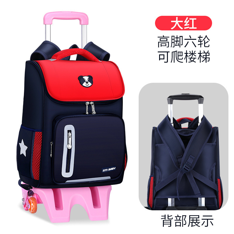 Fábrica de la escuela primaria estudiante carretilla mochila personalizada de tres ruedas de seis ruedas desmontable de doble uso escalera escalada personalizada impresa LOGO