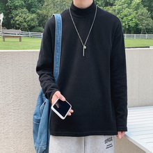 韩版长袖t恤男秋装黑色秋季纯色打底衫半高领卫衣内搭潮流秋衣服
