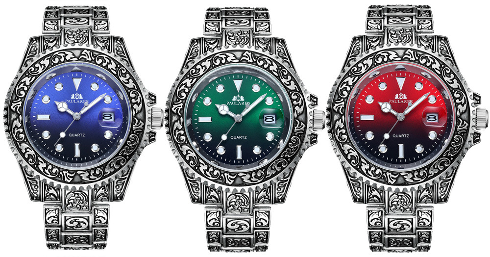 Montre homme à quartz sculptée avec calendrier fantôme d'eau lumineuse MONTRE À QUARTZ_voghion.com