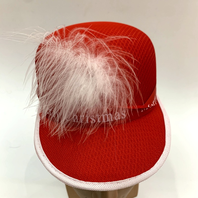 Dome-shaped African child's red "Happy New Year" baseball cap and white feather "Happy Christmas and New Year" little boy hat detail image 3