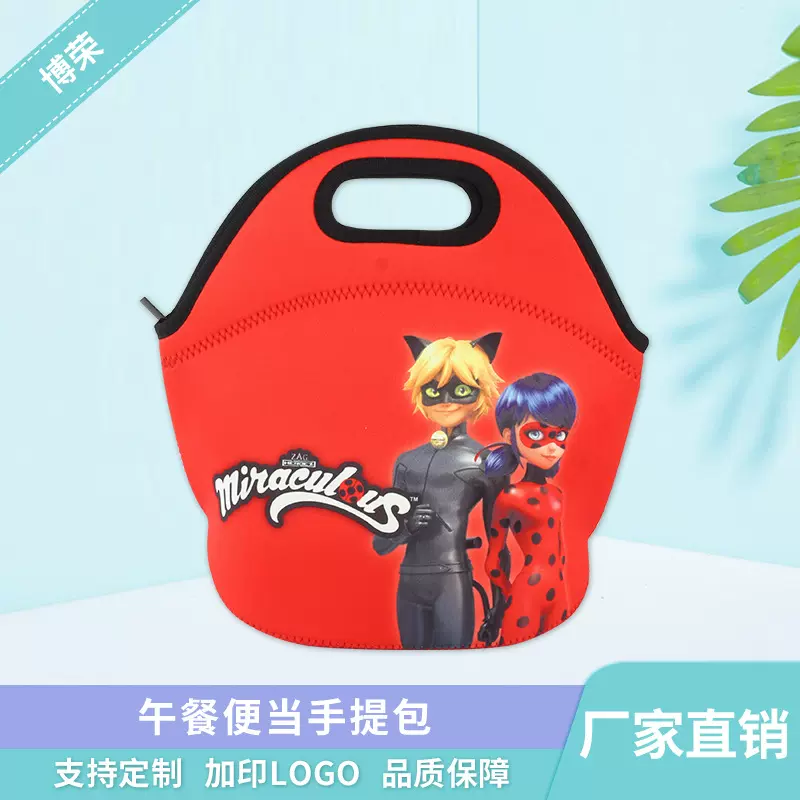 跨境动物狮子印花户外餐包手提保温拎包午餐斜挎袋来图印刷带饭