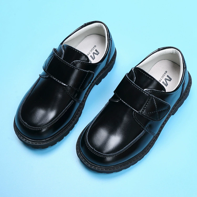 Детские кожаные туфли для мальчиков, британский стиль, на плоской подошве, ретро, подходят для ношения с юбками, без застежек, черные, новая модель весна-осень 2025.