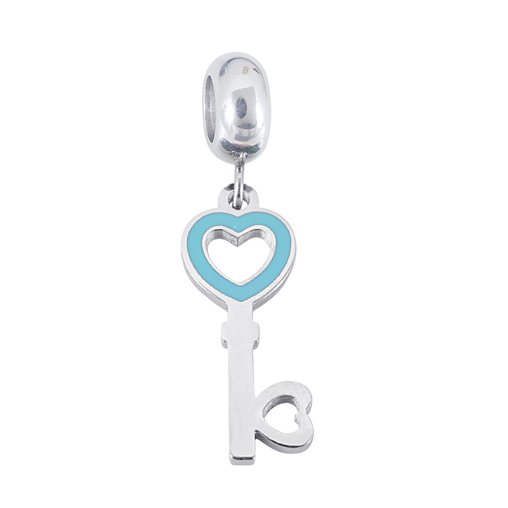 Enamel Design 3 PCS/Package Titanium Steel Heart Shape Key Lock Pendant