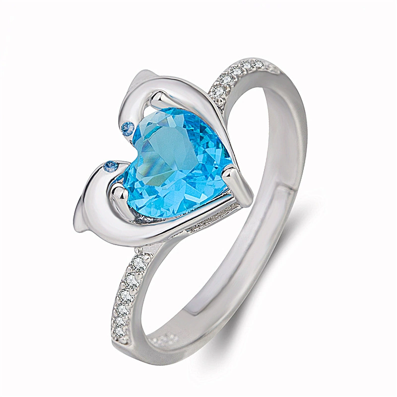 Creative fashionable sapphire wedding ring heart shaped, micro incrustation