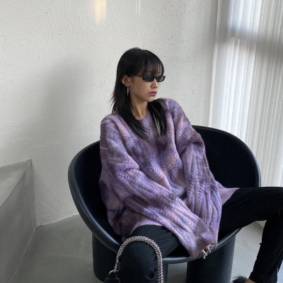 加厚扎染毛衣女外穿2020秋冬新款宽松慵懒风圆领针织衫外搭上衣|ms