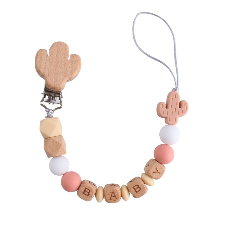 DIY creativo de dibujos animados haya cactus chupete clip de silicona cactus teether nombre del bebé personalizado Cadena de chupete