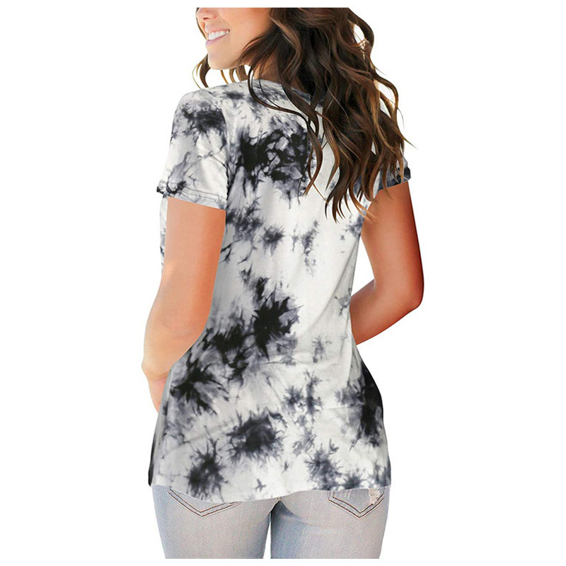 V-Neck Loose Tie-Dye Short-Sleeved T-Shirt NSLGY111053