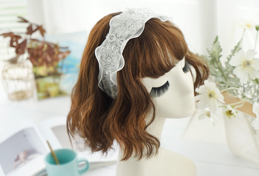 Korean Fashion Mesh Sequins Beaded Broad-brimmed Headband display picture 8