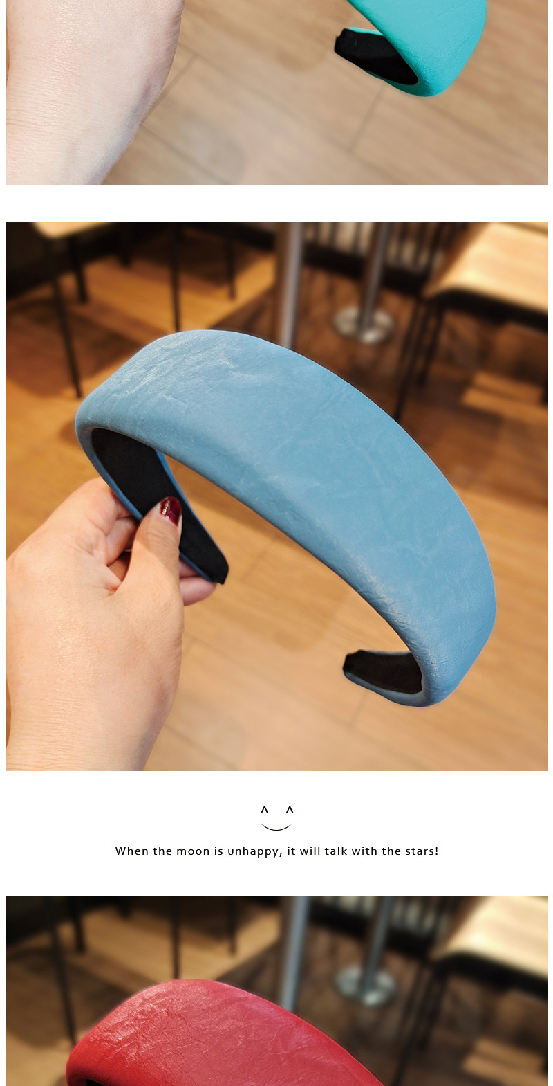 Wide-sided Solid Color Pu Flat Headband display picture 4