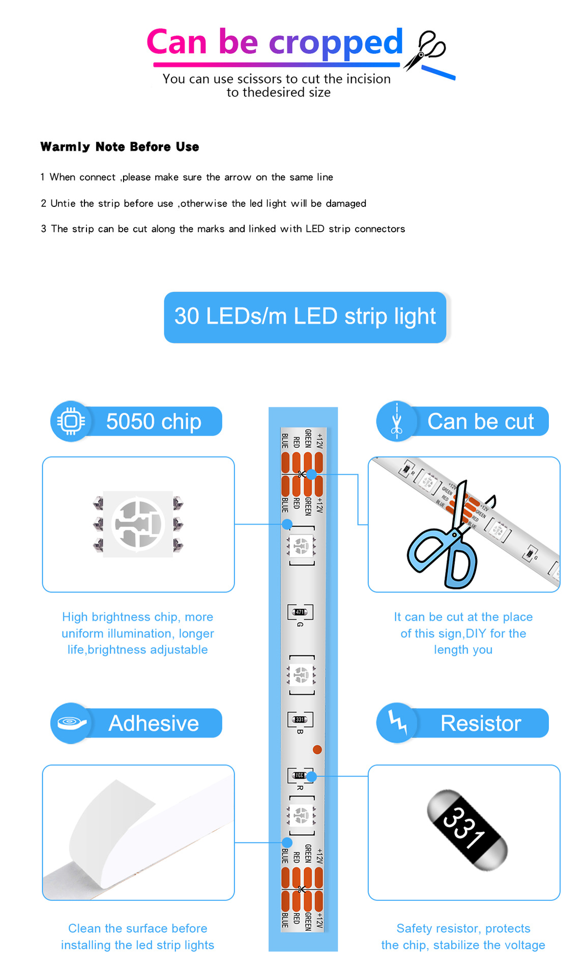 Ruban Led 20M, Led Chambre Multicolore Bande Led 5050 Rgb Lumiere Led