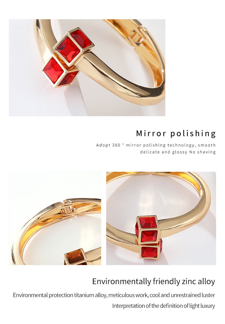 retro zircon square diamond multicolor gold-plated bracelet