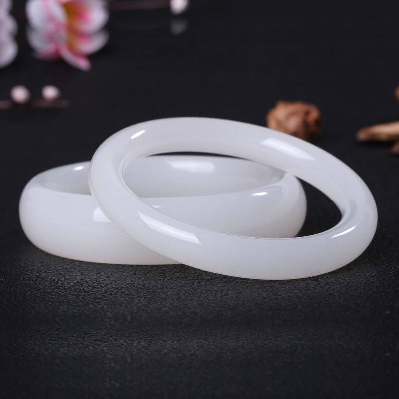 Manufacturers wholesale Afghan jade white jade bracelet round strip-grade white jade bracelet women's live broadcast boast