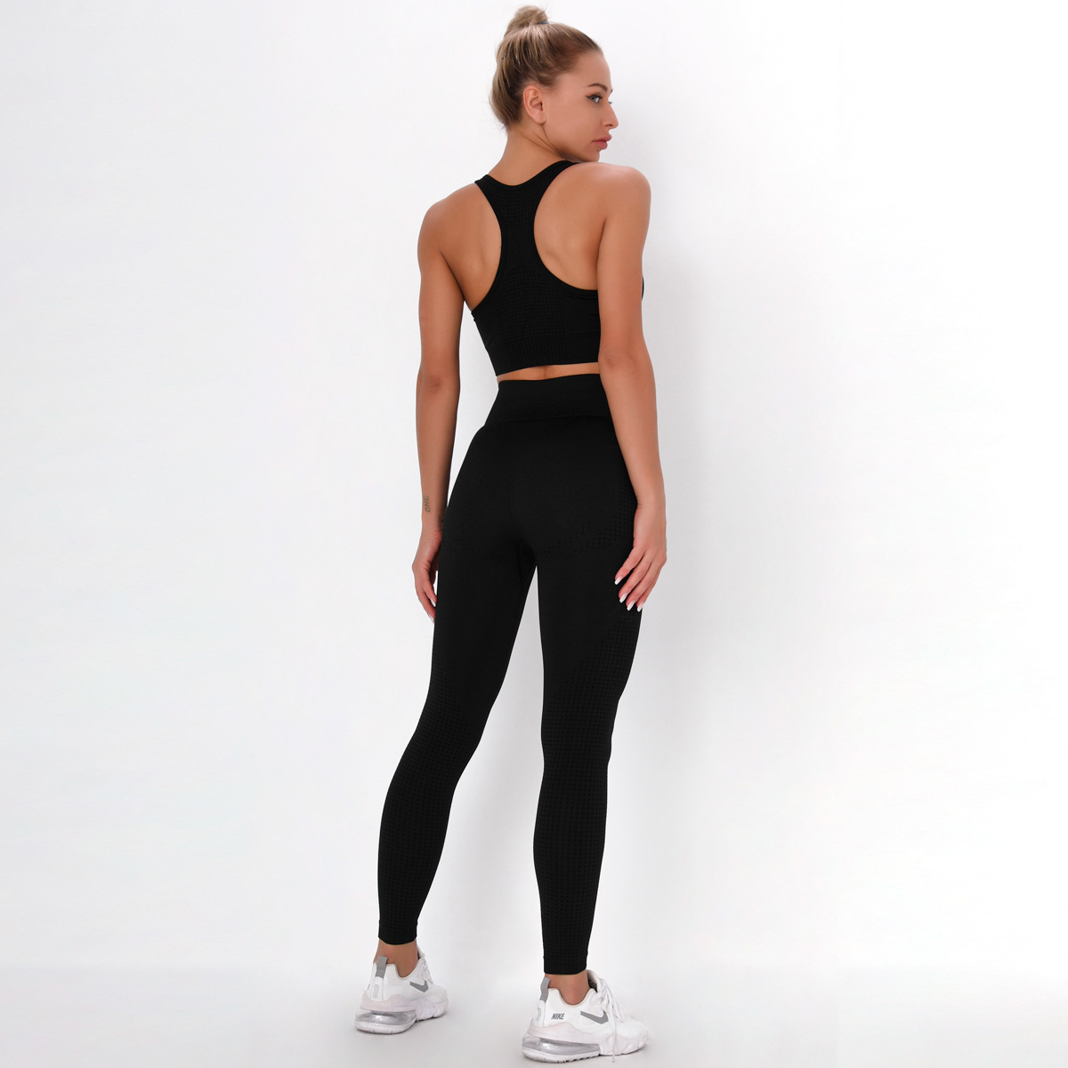 seamless knitted tight-fitting dot jacquard sports suit  NSLX9011