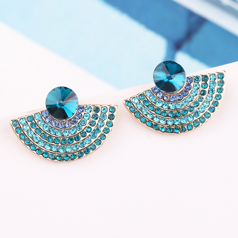 1 Pair Fashion Sector Alloy Inlay Rhinestones Women's Ear Studs display picture 3