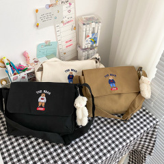 日系ulzzang学院風古着感かわいいアニメ刺繍熊学生帆布シングルショルダーバッグ女