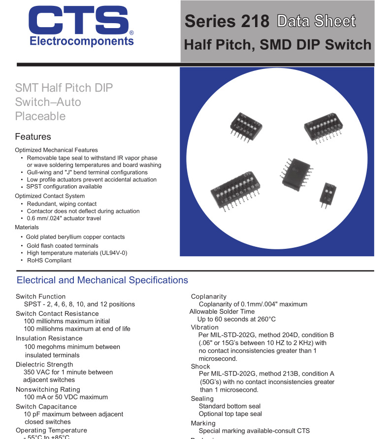 原装218-12拨码开关  CTS贴片拨码开关