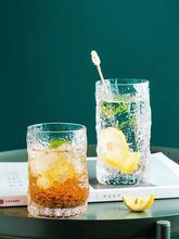 日式锤纹玻璃杯家用透明耐热水杯创意树纹茶杯水晶酒杯果汁饮料杯