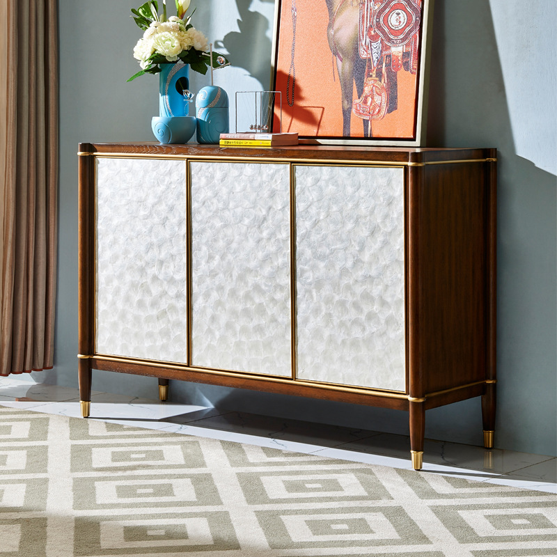 美式輕奢實木鞋櫃入戶玄關櫃大容量家用儲物櫃門口多功能貝殼鞋櫃