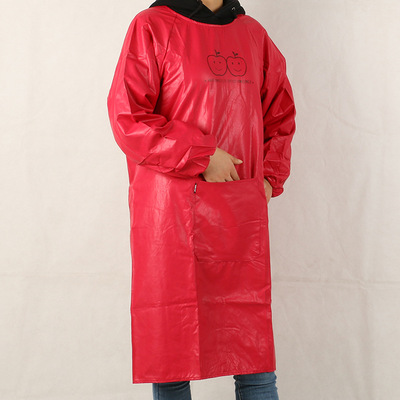 防水防油皮革罩衣 PU成人反穿围裙厨房饭店耐酸碱皮革围裙可印字|ms