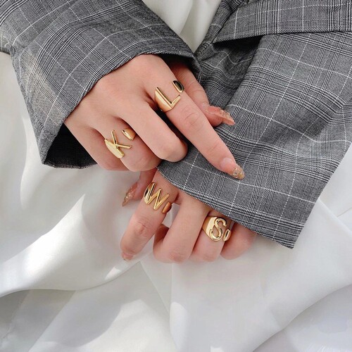 Korean Dongdaemun English letter ring women's open index finger ring fashion light luxury personality European and American exaggerated trend