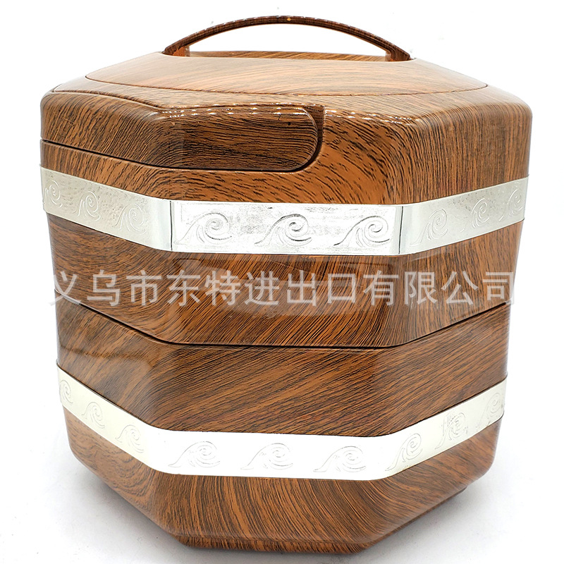 Stainless steel Japanese octagonal multi-layer bento box, wood-grain hand-held picnic lunch box, multi-purpose food grid gift lunch box detail image 6