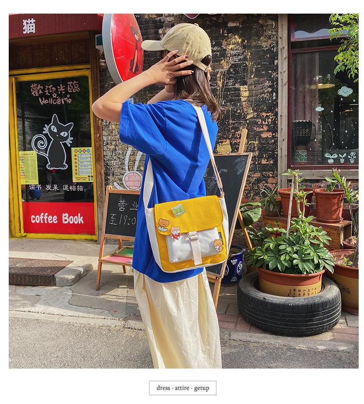 Korean Fashion College Style Girl Hit The Color Canvas Bag Class Bag Cute Student Wild Casual Shoulder Bag  Wholesale Nihaojewelry display picture 47