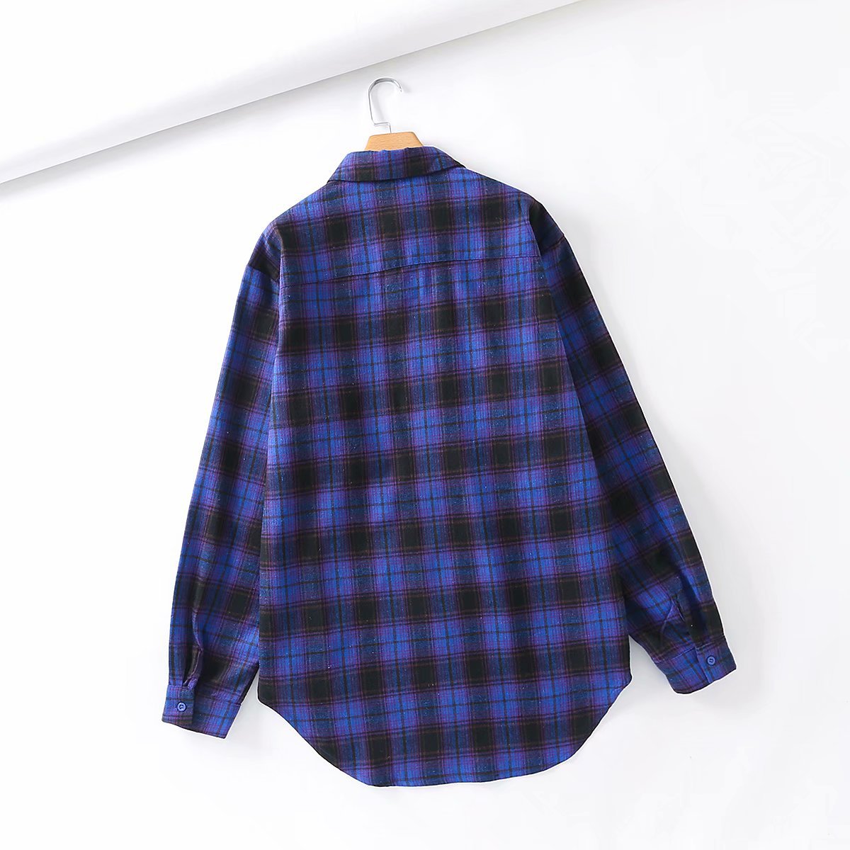 long plaid double pocket blouse  NSAM18721